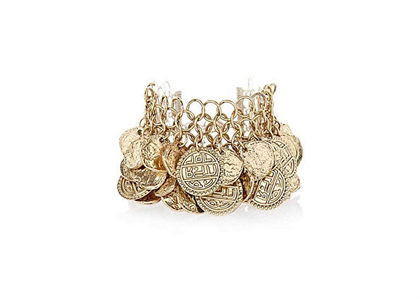 Gold Plated Coin Tassel Womens Charm Bracelet